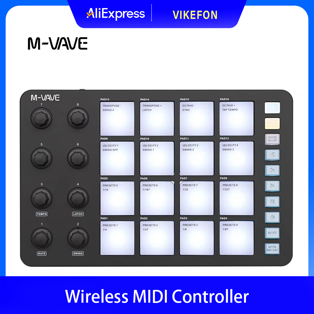Midi Controller Pad - Controlador MIDI Inalámbrico M-VAVE SMC-PAD, Apto