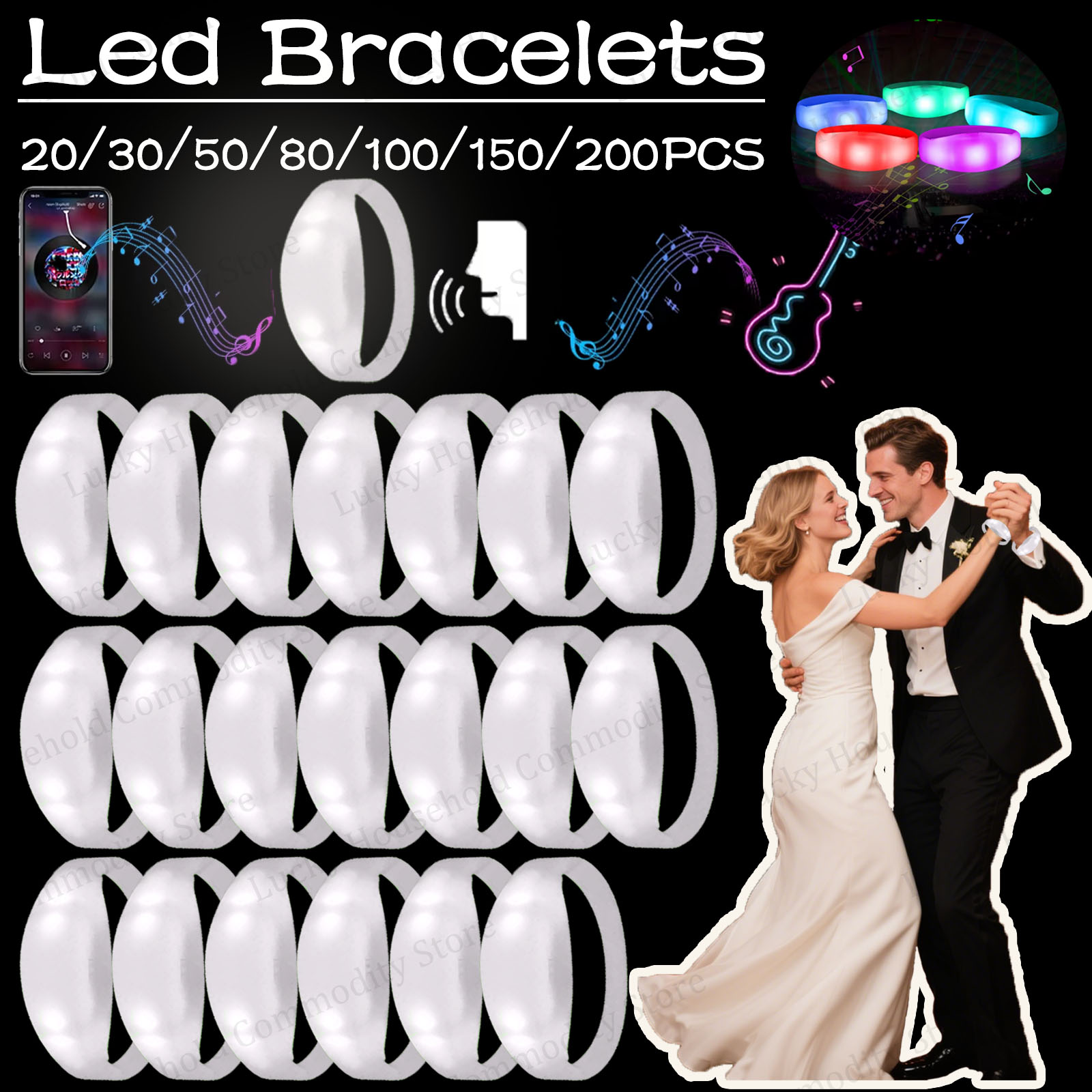 Audio Music Dj - 20-100 Pulseras LED Activadas por Música